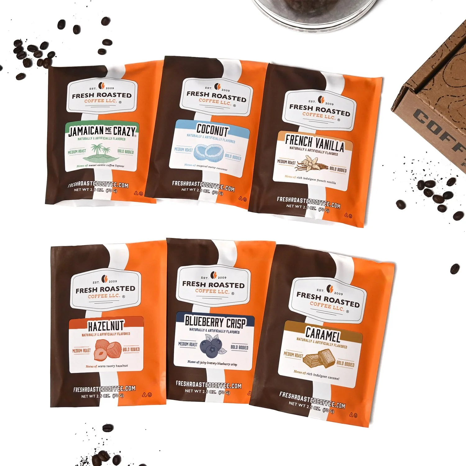 Fresh Roasted Six Pack Sampler - Flavored Coffee Starter Pack - Image 2